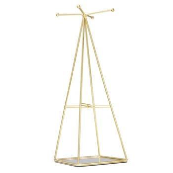 

Geometric Shape With Tray Display Rack Durable Bedroom Space Saving Earrings Necklace Home Decor Iron Freestanding Jewelry Stand