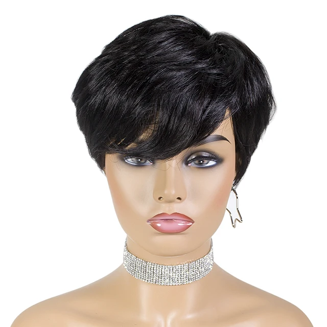 SSH Short Human Hair Wigs Pixie Cut Straight Remy Brazilian Hair for Black Women Machine Made Highlight Color Cheap Glueless Wig #1B