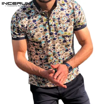 

INCERUN Fashion Men Printed Shirt Short Sleeve 2020 Lapel High Street Casual Blouse Camisa Summer Vacation Mens Hawaiian Shirts