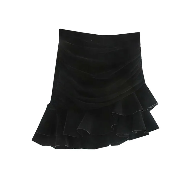 

2020 Spring Women's Dress New Products Black And White with Pattern High-waisted Velvet Mini Short Skirt Irregular Hem Skirt Ski
