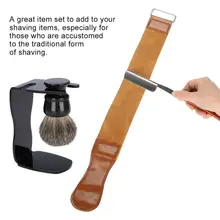 Man Shave Set Straight Manual Razor Shaving Brush Leather Sharpening Strop Belt Men Grooming Kit