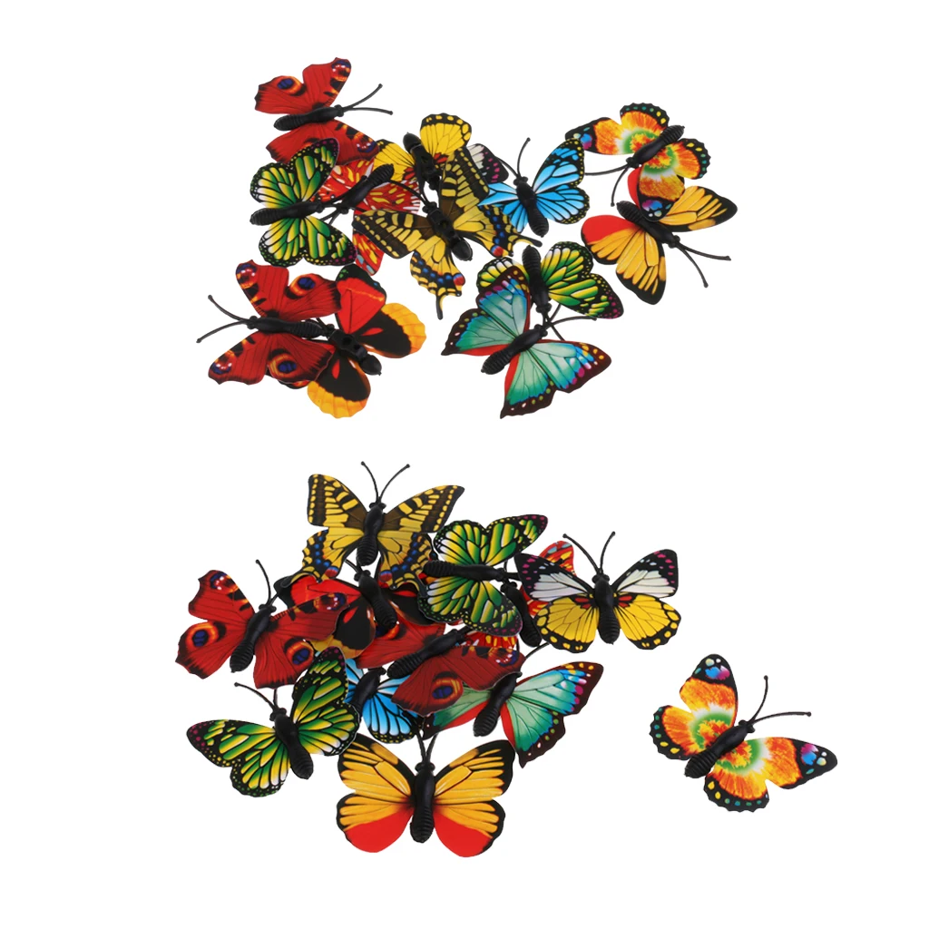 Juego de 24 Uds. De mariposas de plástico, juguete educativo para niños, adornos de árbol de jardín