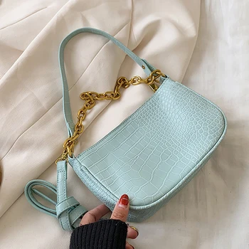 

Green MINI PU Leather Shoulder Bags For Women 2020 Chain Design Luxury Hand Bag Female Travel Solid Color Simple clutch purse