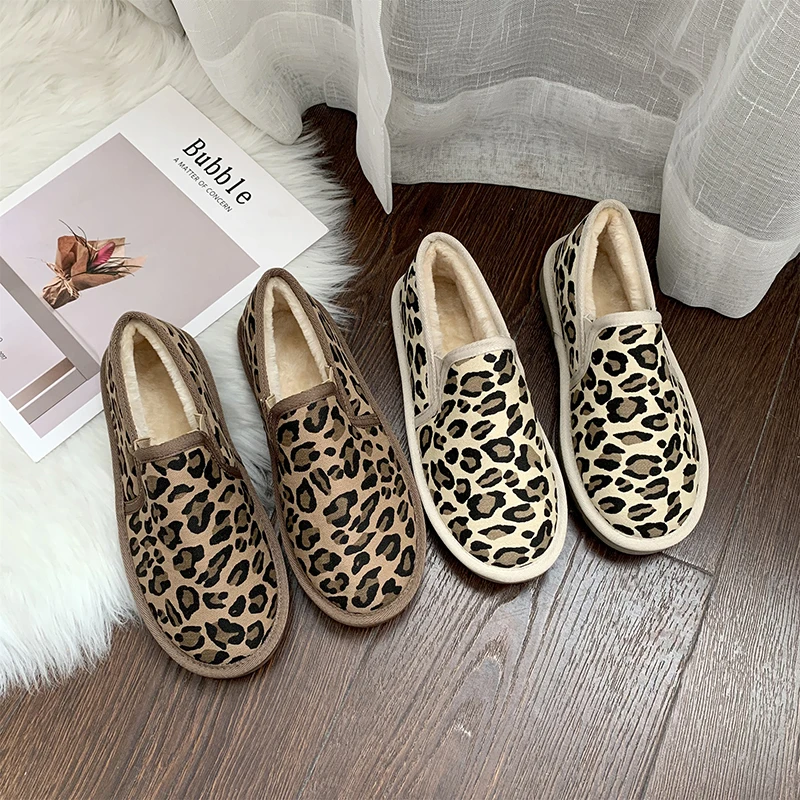 

Winter Shoes Women Slip-on Female Footwear All-Match Round Toe Casual Sneaker Slip On Dress New Retro Leopard Totem Flat Flock
