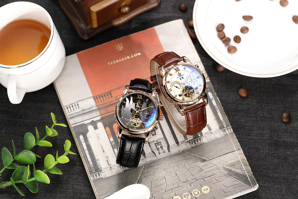 Мужские механические часы ORKINA Tourbillon светящиеся автоматические из натуральной