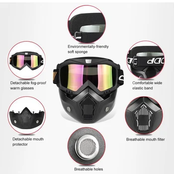 

Mortorcycle Mask Detachable Goggles and Mouth Filter for Open Face Helmet Motocross Ski Snowboard