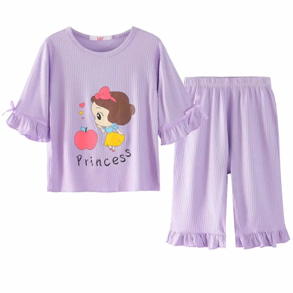 Children Pajamas Printed Home Wear Suits Baby Clothes Sets Half Sleeve Casual Sleepwear For 4-12 Y