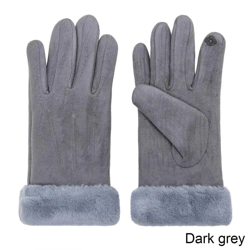 Новые модные женские зимние теплые перчатки сплошной цвет полный митенки для пальцев женские уличные спортивные перчатки женские перчатки с сенсорным экраном - Цвет: dark grey