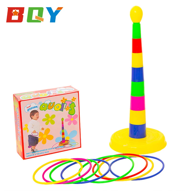 

BQY Colorful Plastic Sport Ring Toss Game Set Classic Ring Toss Game Outdoor Quoits Game Throwing Rings Set for Kids or Family
