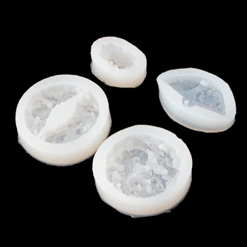 

4PCS Silicone Pendant Mould Resin Carved Jade Lotus Flower Jewelry Making Tools