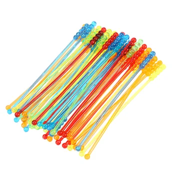 

50 Pcs Acrylic Colorful Translucent Round Beads Swizzle Sticks Resuable Beverage Stirrers for Coffee Juice Wine(Random Color)