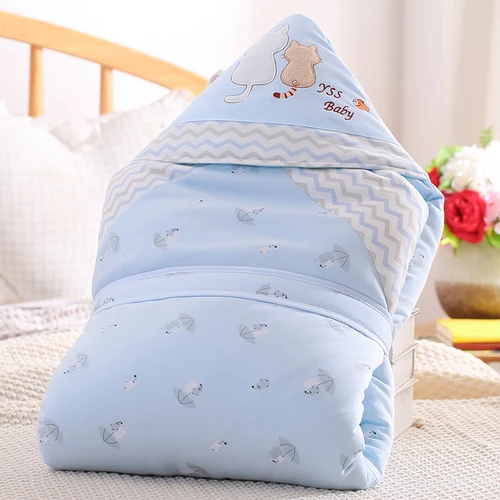 Herbabe детское одеяло s для новорожденного мальчика для пеленания девочек обертывание 0-6 м с капюшоном одеяло мягкие детские постельные принадлежности для сна мешок уличные спальные мешки - Цвет: Blue 98x98cm