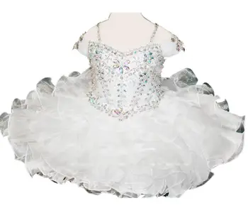 

White Little Baby Girls' Toddler First Communion Cupcake Rhinestones Short Infant l Pageant Festival Birthday Beaded Dresses