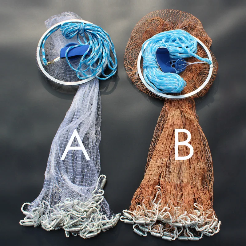 Redes de Pesca Rede de Fundição Malha com Cascos Rede de Pesca Lawaia Jogar Voar Pequena Captura Diâmetro 2.4m-6.0m Fundição Net Mão 3 rede de fundição pequena malha com cascos