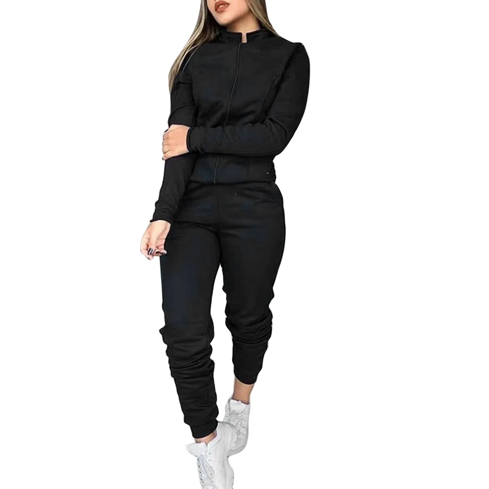 Laamei Fashion 2 Pieces Tracksuit Warm Sportwear Sets Women Autumn Zipper Jacket Sport Coat+Casual Jogger Sweatpants Sets