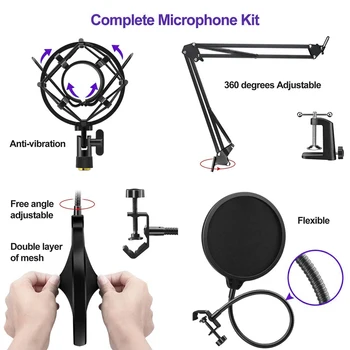 

Microphone Kit USB 192kHZ/24bit Professional Studio Broadcasting MIC with Stand Plug&Play For OnLine Live Gaming Chatting Speech