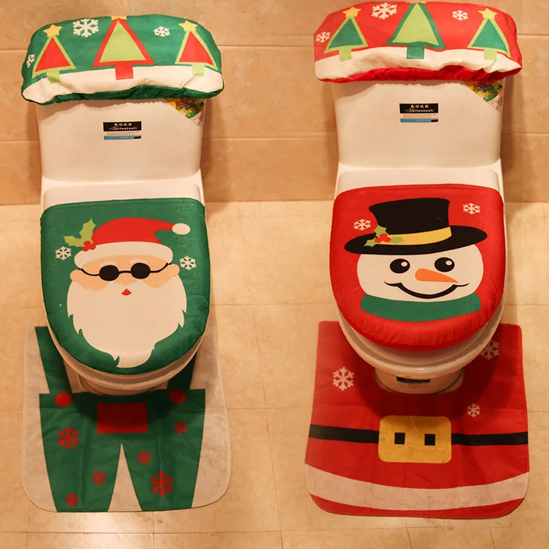 

New Toilet Three Pieces Sets Christmas Creative Santa Claus Toilet Cover Decoration Non-woven Snowman Style Toilet Cover