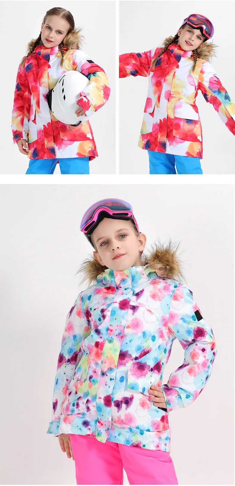 Детская Лыжная куртка, зимняя водонепроницаемая дышащая ветронепроницаемая теплая одежда для сноуборда для мальчиков и девочек, детская спортивная куртка