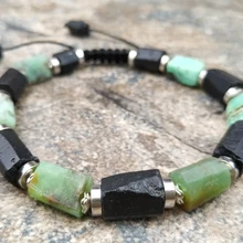 Натуральный черный турмалиновый камень Зеленые Бусины из нефрита регулируемый браслет M0103
