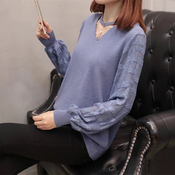 

COIGARSAM 3XL Plus Size Knitting blouse women Spring blusas womens tops and blouses Blue Black 6568