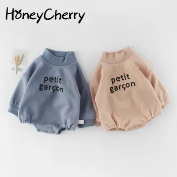 

Winter Baby's Bodysuit Little High Collar Baby's New Baby's Letter Printing One-piece Hardcover Creeper With Plush Thickening