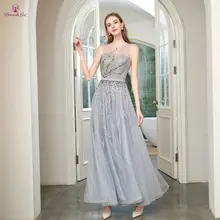 DressbLee Дубай Стиль серебро платье выпускного вечера полный ручной бисером длинные выходные платья без рукавов прозрачное официальное вечернее платье
