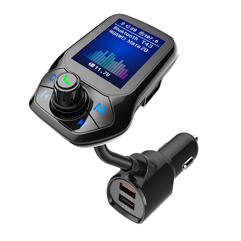 Черный Fm-передатчик Bluetooth 5,0 1," TFT цветной дисплей автомобильный комплект громкой связи беспроводной Bluetooth fm-передатчик 3 USB порта QC3.0 зарядка - Название цвета: Черный