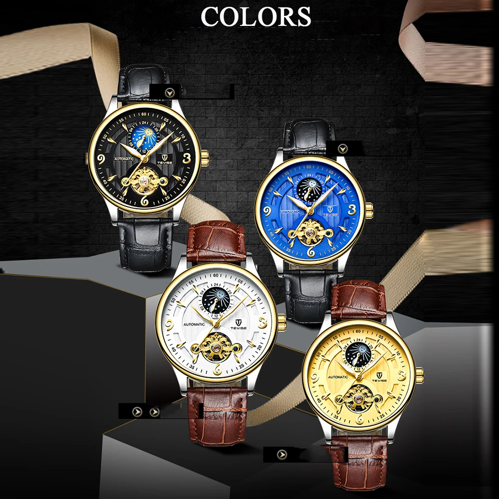 Топ бренд Tevise мужские часы Tourbillon модные автоматические механические часы Бизнес водонепроницаемые часы Relogio Masculino