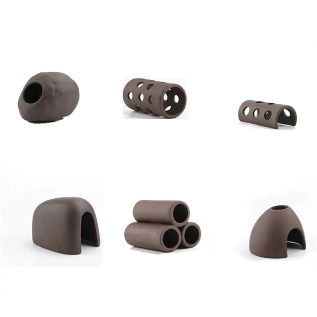 Aquarium Fish Tank Shrimp Scorpion Clay House Shelters Hiding And Breeding Cave Man Mask Hemisphere Cylinder 2