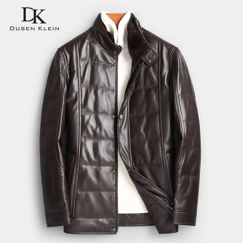 

Men Genuine Leather Down Jacket Winter Warm Short Coat Mink Fur Collar Outerwear Sheepskin New Designer Brand Luxury x89806