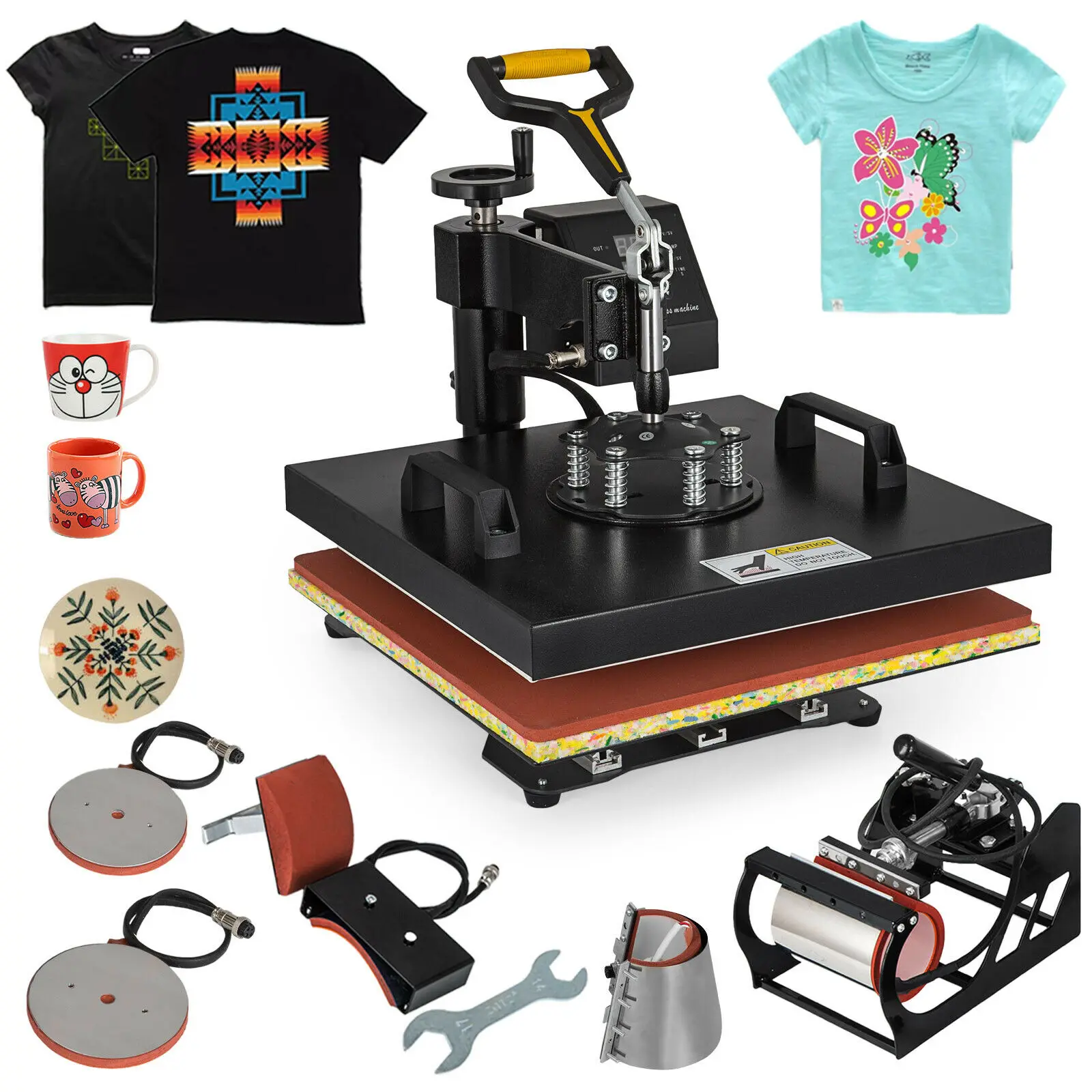 

6in1 Heat Press Transfer T-Shirt Press 38x38cm Printed Printer Cap Roll Sublimation Machine