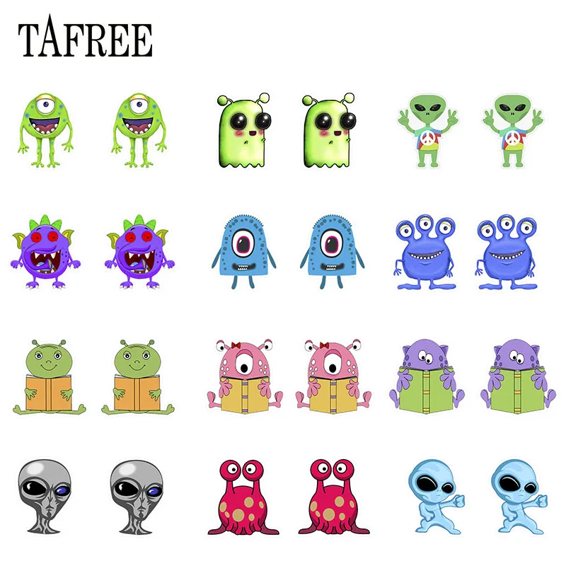 TAFREE унисекс мультфильм инопланетянин Искусство Серьги-клипсы новые модные
