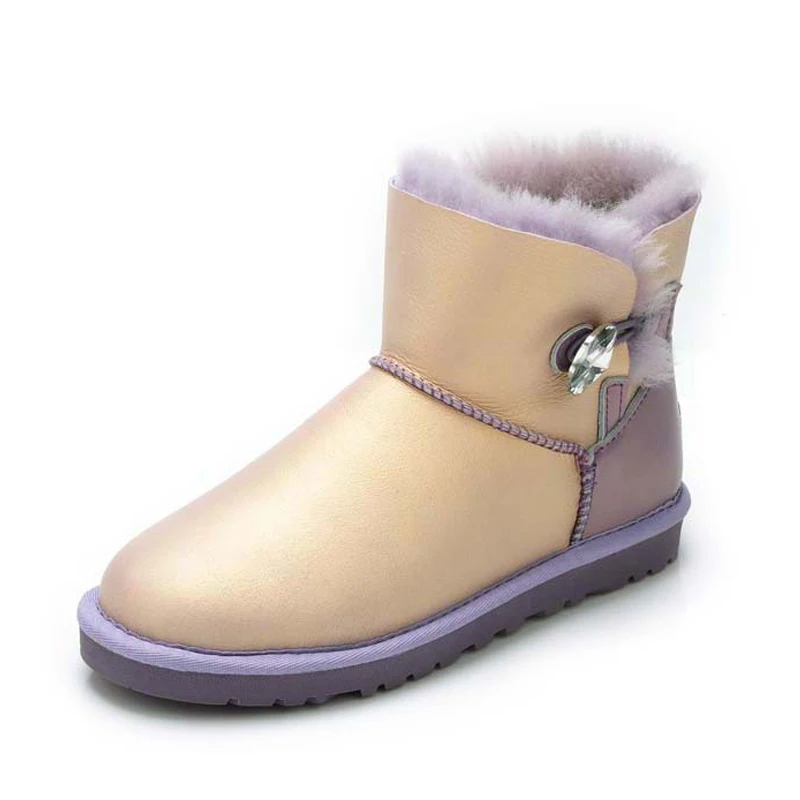 Модные женские зимние ботинки; теплые шерстяные зимние ботинки из натуральной овечьей кожи; ботинки на натуральном меху; ботильоны; нескользящая обувь - Цвет: Metal Purple