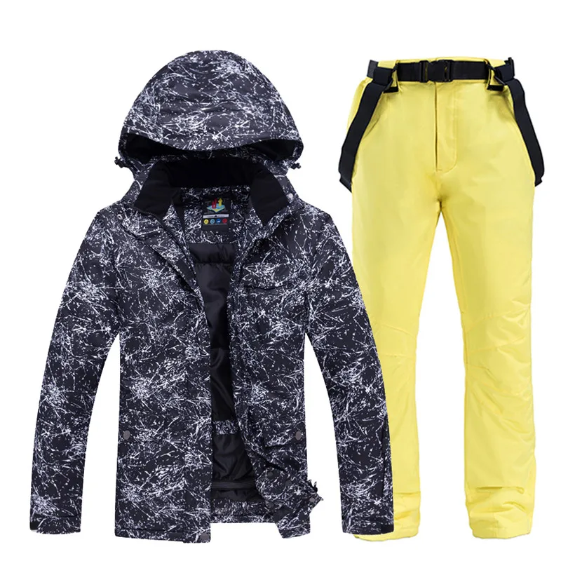 30 Женская Мужская зимняя одежда, комплекты для сноубординга, водонепроницаемая ветрозащитная Спортивная одежда для улицы, лыжный костюм, куртки+ зимние штаны с ремнем - Цвет: Picture Jacket pantt