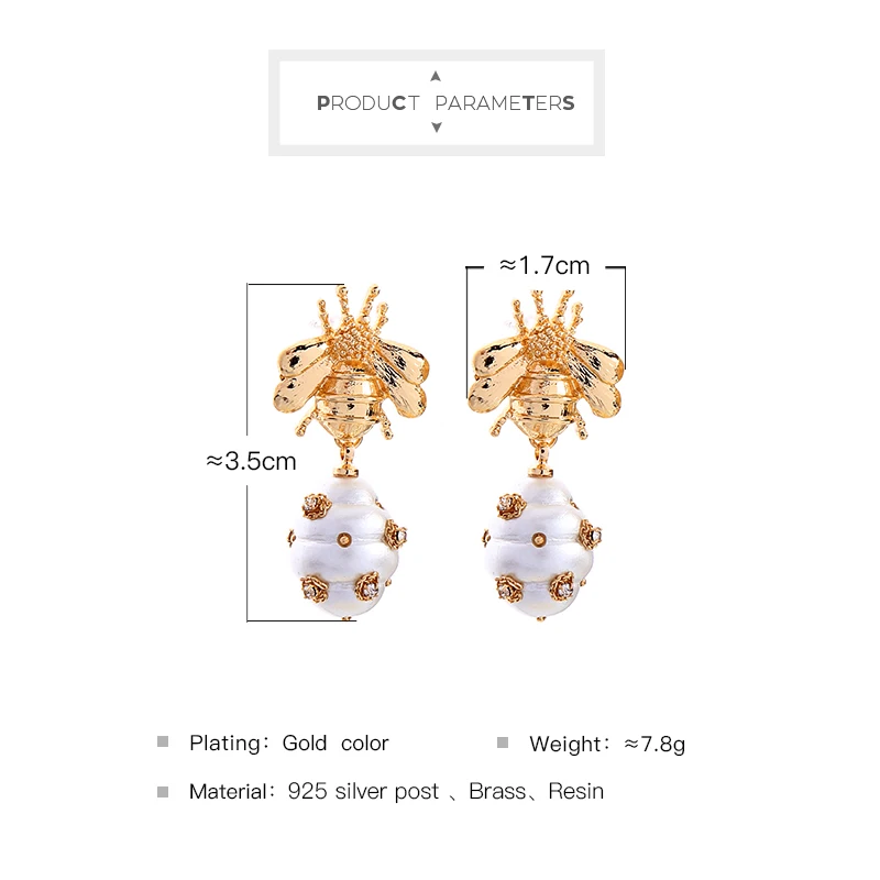 BALANBIU уникальные, золотистого цвета латунные пчелы насекомых искусственный жемчуг из смолы Висячие серьги для женщин Подарки Новая мода ювелирные изделия аксессуары