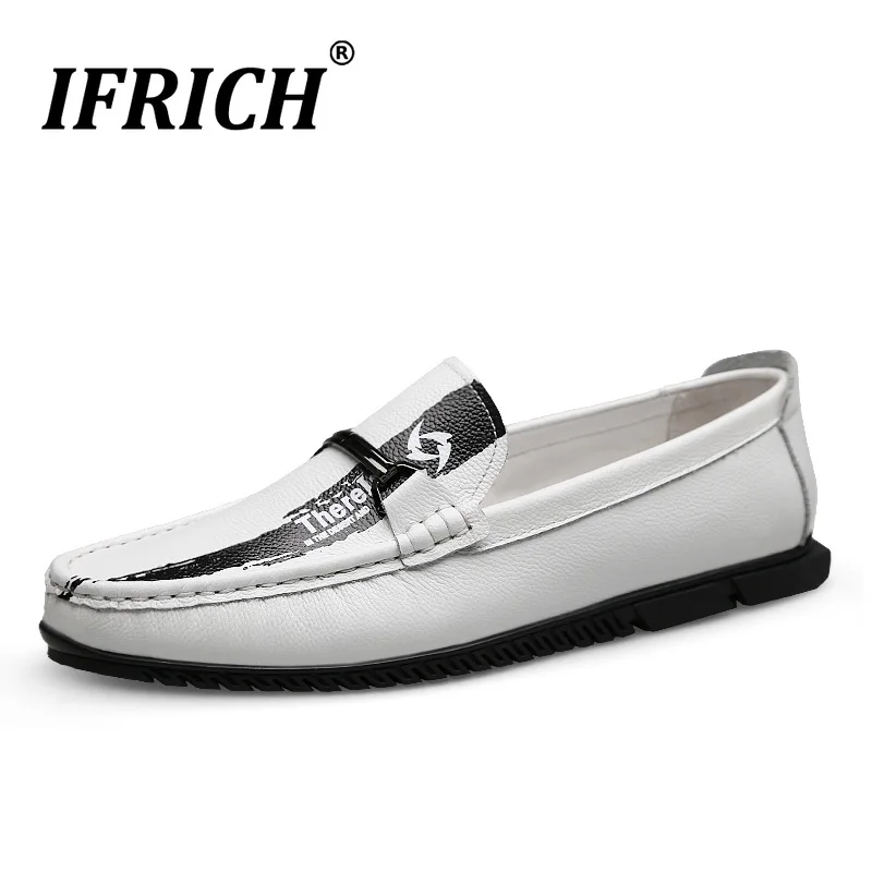 

New Fashion Non Slip Rivet Spiked Shoe for Men White Balck Male Loafers Slip-On Mens Causal Shoes Genuine Leather Driving Shoes