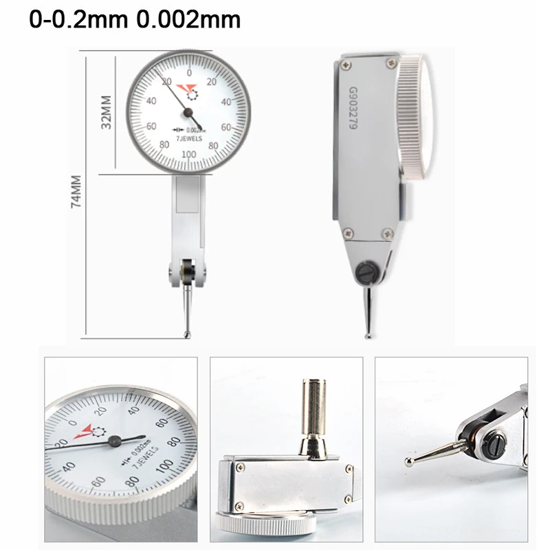 0-0.2mm 0.002mm 7Jeweld Miron Dial Test Indicator 0-0.8mm 0.01mm dial indicator dial Level Gauge Scale Precision Metric Dovetai