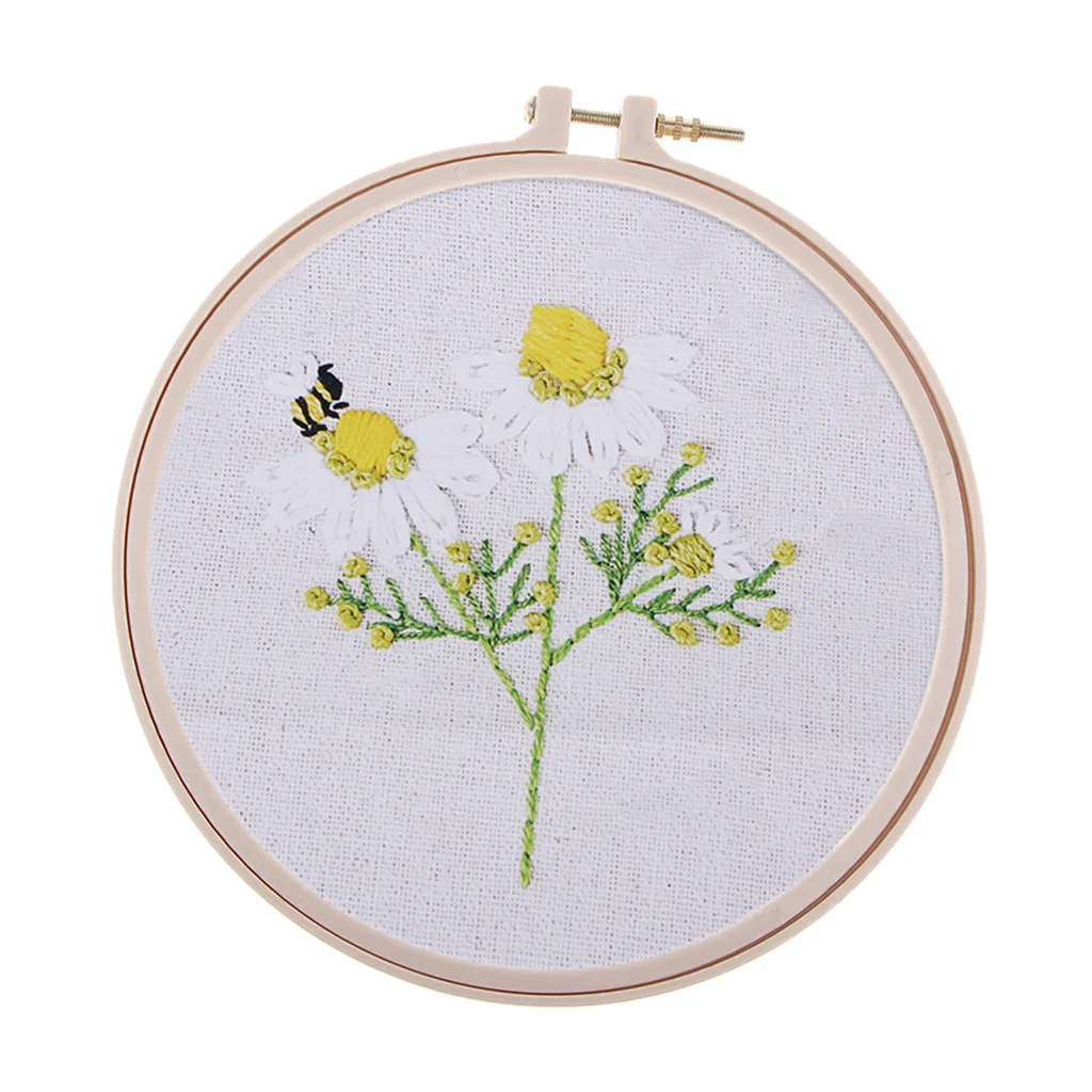 Embroidery Starter Kit with Pre Printed Bee Flower Pattern Embroidery Sampler Kit for Beginners Craft for DIY Needlework Craft