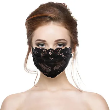 

Masque Reusable Face Mask Ladies Single Layer Black Embroidery Lace Adjustable Mesh Thin Breathable Mask Mascarillas Mondkapjes
