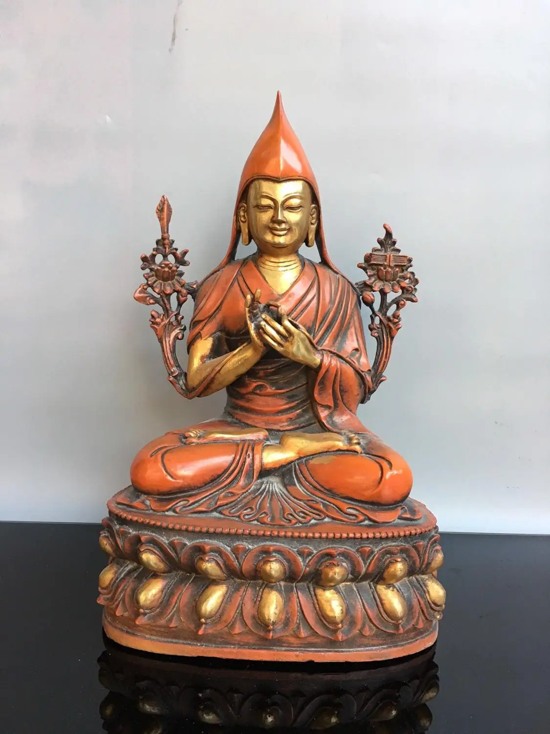 

12"Tibetan Buddhism Tibet temple bronze Gilt Tsongkhapa Master Shamanism Buddha