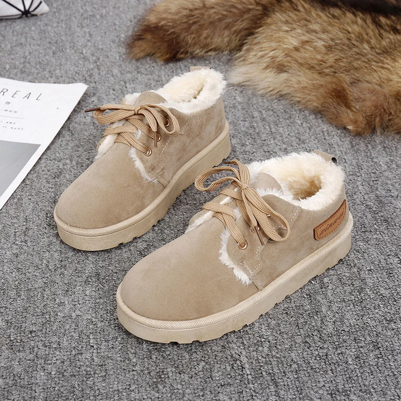 Winter New Female Snow Boots Non-slip Student Plus Velvet Warm Cotton Shoes Flat Lace Women's Boots Size 35-40
