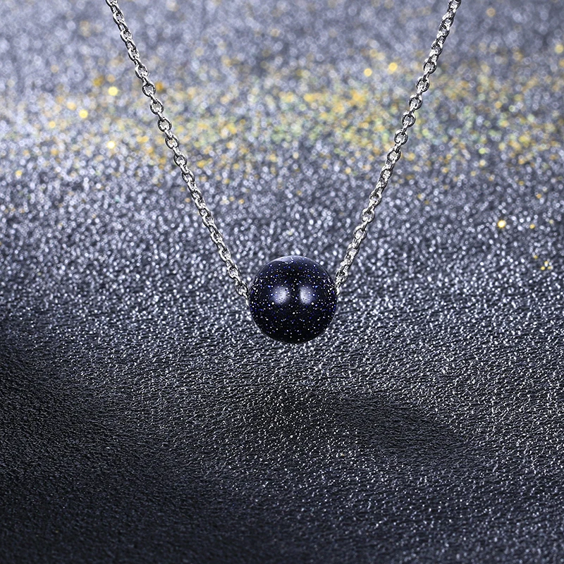 Natural Blue Sandstone Pendant Necklace 925 Sterling Silver Necklace For Women Fashion Jewelry Wedding Engagement Gifts