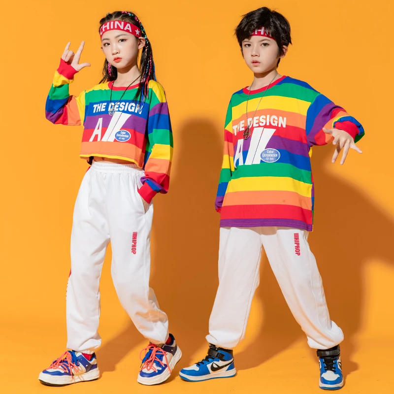 

2021 Children Hip Hop Clothes Girls Jazz Street Dance Costume Kids Sweatshirt Pants Set Ballroom Dancewear Stage Rave Clothing