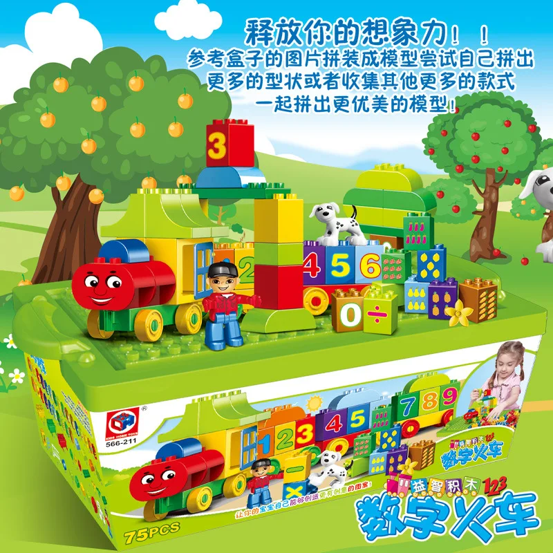 

Hot Selling New Educational Fight Inserted Large Particles Building Blocks with Numbers Small Train Series 75 Block Barrel Child