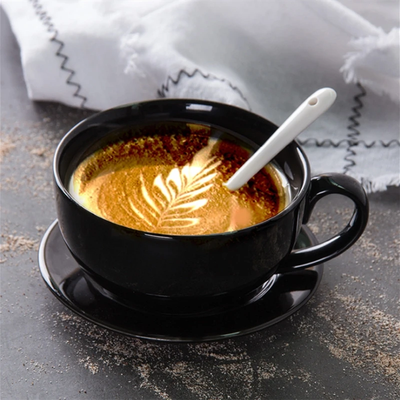 

Black Ceramic Coffee Cup Saucer Spoon Set Mug Latte Cappuccino Milk Tea Cup Simple European Style Home Cup Drinkware كوب لاتيه
