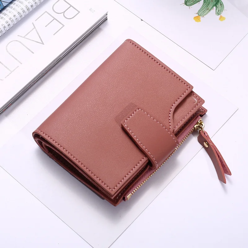 

2020 Women's short wallet Korean version of the vertical buckle card package multi-function three-fold coin purse