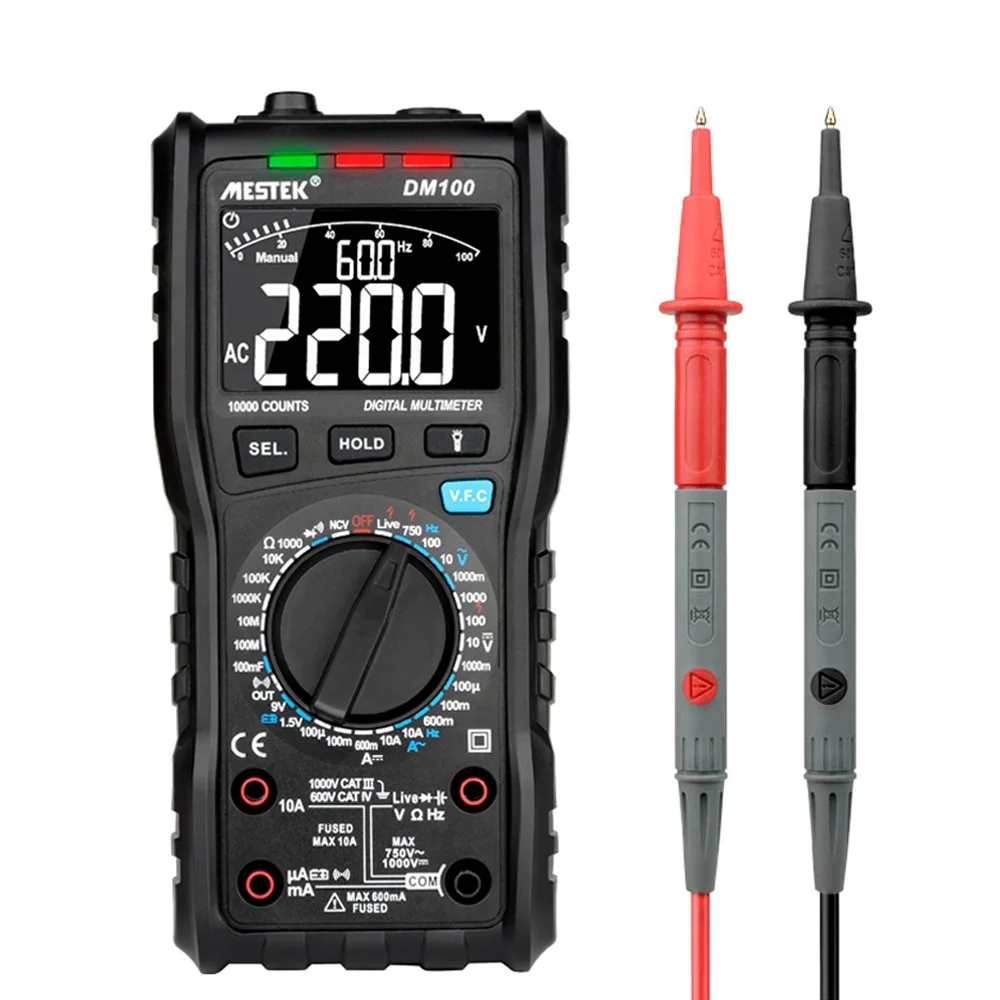 

DM100 10000 Counts Digital Multimeter High Speed Smart Double Core T-rms NCV Temp multimetro Anti-burn Fuse Alarm Multimeters