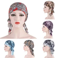 Женский кашне в мусульманском стиле Повседневный Шарф женский Принт головной убор в индийском стиле мусульманская гофрированная раковая Шапочка-тюрбан шапочка Y814
