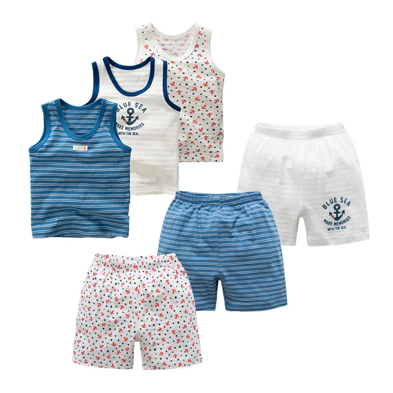 

19 New Style Navy Anchors Summer Boy Children Thin Slub Cotton Sweat Absorbing Quick-Dry Breathable Base Insurance 5 Shorts