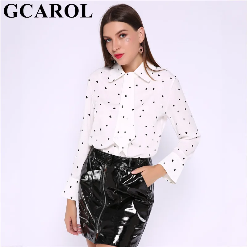 Женская рубашка с бантом GCAROL белая шифоновая блузка принтом маленькой любви